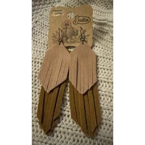 Justin Western Genuine Leather Earrings Dangle Fringe Two Toned 3.5’ NWT